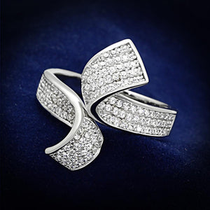 TS150 - Rhodium 925 Sterling Silver Ring with AAA Grade CZ  in Clear - Joyeria Lady