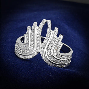 TS151 - Rhodium 925 Sterling Silver Ring with AAA Grade CZ  in Clear - Joyeria Lady