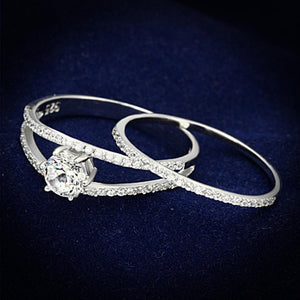 TS172 - Rhodium 925 Sterling Silver Ring with AAA Grade CZ  in Clear - Joyeria Lady