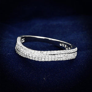 TS173 - Rhodium 925 Sterling Silver Ring with AAA Grade CZ  in Clear - Joyeria Lady