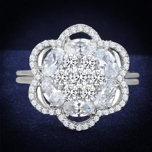 TS180 - Rhodium 925 Sterling Silver Ring with AAA Grade CZ  in Clear - Joyeria Lady