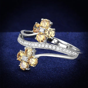 TS181 - Rhodium 925 Sterling Silver Ring with AAA Grade CZ  in Champagne - Joyeria Lady