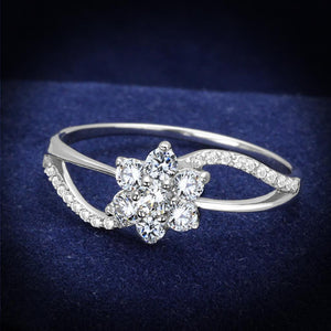 TS182 - Rhodium 925 Sterling Silver Ring with AAA Grade CZ  in Clear - Joyeria Lady