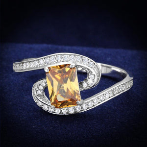 TS183 - Rhodium 925 Sterling Silver Ring with AAA Grade CZ  in Champagne - Joyeria Lady