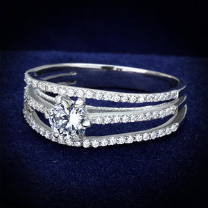 TS185 - Rhodium 925 Sterling Silver Ring with AAA Grade CZ  in Clear - Joyeria Lady