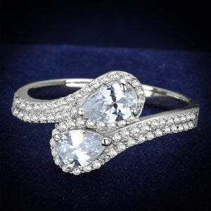 TS186 - Rhodium 925 Sterling Silver Ring with AAA Grade CZ  in Clear - Joyeria Lady