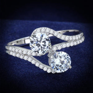 TS187 - Rhodium 925 Sterling Silver Ring with AAA Grade CZ  in Clear - Joyeria Lady