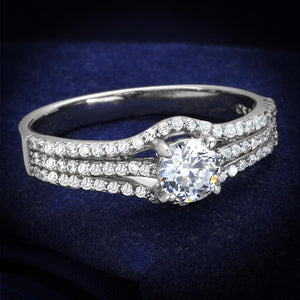 TS188 - Rhodium 925 Sterling Silver Ring with AAA Grade CZ  in Clear - Joyeria Lady