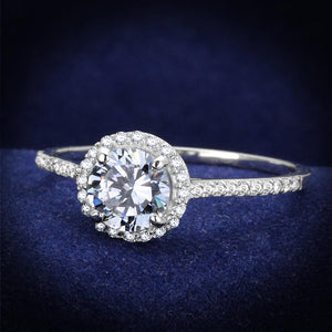 TS190 - Rhodium 925 Sterling Silver Ring with AAA Grade CZ  in Clear - Joyeria Lady