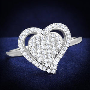 TS192 - Rhodium 925 Sterling Silver Ring with AAA Grade CZ  in Clear - Joyeria Lady