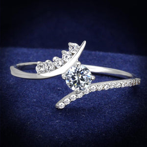 TS199 - Rhodium 925 Sterling Silver Ring with AAA Grade CZ  in Clear - Joyeria Lady