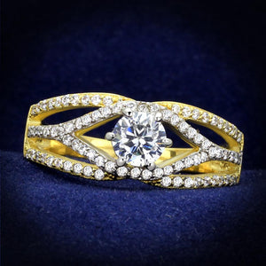 TS200 - Gold+Rhodium 925 Sterling Silver Ring with AAA Grade CZ  in Clear - Joyeria Lady