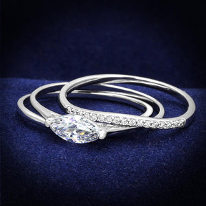 TS208 - Rhodium 925 Sterling Silver Ring with AAA Grade CZ  in Clear - Joyeria Lady