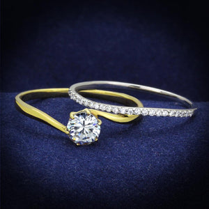 TS209 - Gold+Rhodium 925 Sterling Silver Ring with AAA Grade CZ  in Clear - Joyeria Lady