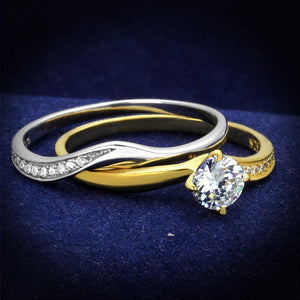TS210 - Gold+Rhodium 925 Sterling Silver Ring with AAA Grade CZ  in Clear - Joyeria Lady