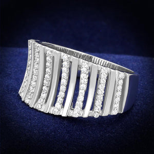 TS211 - Rhodium 925 Sterling Silver Ring with AAA Grade CZ  in Clear - Joyeria Lady