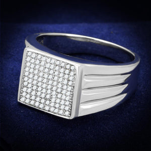 TS214 - Rhodium 925 Sterling Silver Ring with AAA Grade CZ  in Clear - Joyeria Lady