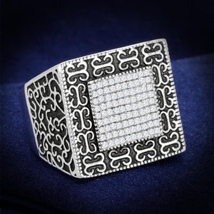 TS221 - Rhodium 925 Sterling Silver Ring with AAA Grade CZ  in Clear - Joyeria Lady