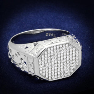 TS229 - Rhodium 925 Sterling Silver Ring with AAA Grade CZ  in Clear - Joyeria Lady