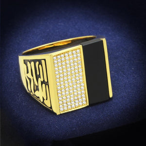 TS236 - Gold 925 Sterling Silver Ring with Semi-Precious Onyx in Jet - Joyeria Lady