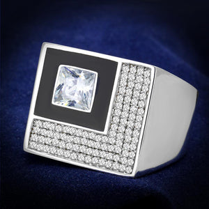 TS242 - Rhodium 925 Sterling Silver Ring with AAA Grade CZ  in Clear - Joyeria Lady
