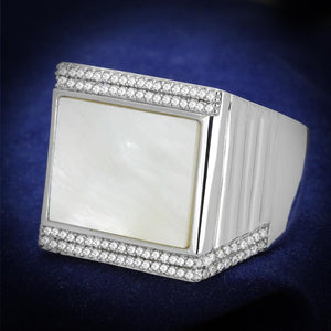 TS243 - Rhodium 925 Sterling Silver Ring with Precious Stone Conch in White - Joyeria Lady
