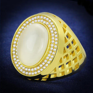 TS244 - Gold 925 Sterling Silver Ring with Synthetic Cat Eye in White - Joyeria Lady