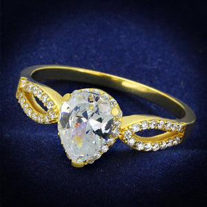 TS248 - Gold 925 Sterling Silver Ring with AAA Grade CZ  in Clear - Joyeria Lady