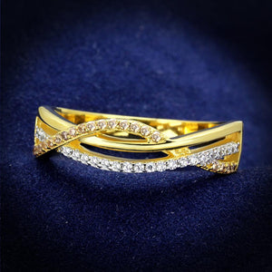 TS252 - Gold+Rhodium 925 Sterling Silver Ring with AAA Grade CZ  in Champagne - Joyeria Lady