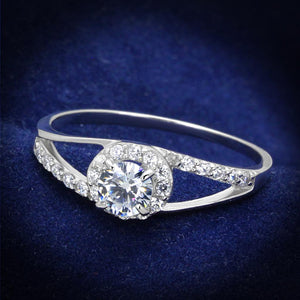TS263 - Rhodium 925 Sterling Silver Ring with AAA Grade CZ  in Clear - Joyeria Lady
