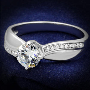 TS264 - Rhodium 925 Sterling Silver Ring with AAA Grade CZ  in Clear - Joyeria Lady