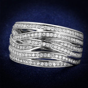 TS274 - Rhodium 925 Sterling Silver Ring with AAA Grade CZ  in Clear - Joyeria Lady