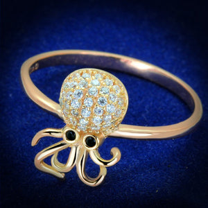 TS282 - Rose Gold 925 Sterling Silver Ring with AAA Grade CZ  in Black Diamond - Joyeria Lady
