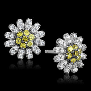 TS286 Rhodium 925 Sterling Silver Earrings with AAA Grade CZ in Topaz - Joyeria Lady