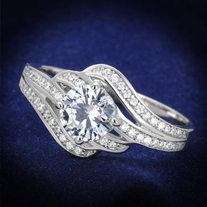TS303 - Rhodium 925 Sterling Silver Ring with AAA Grade CZ  in Clear - Joyeria Lady
