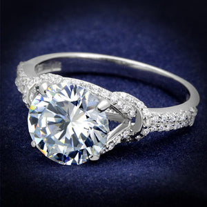 TS304 - Rhodium 925 Sterling Silver Ring with AAA Grade CZ  in Clear - Joyeria Lady