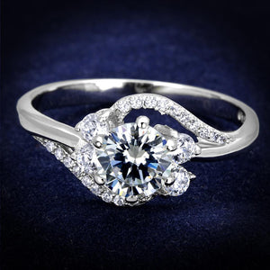 TS305 - Rhodium 925 Sterling Silver Ring with AAA Grade CZ  in Clear - Joyeria Lady