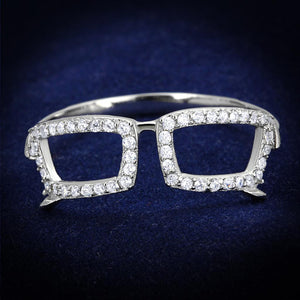 TS306 - Rhodium 925 Sterling Silver Ring with AAA Grade CZ  in Clear - Joyeria Lady