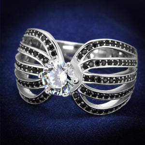 TS314 - Rhodium 925 Sterling Silver Ring with AAA Grade CZ  in Clear - Joyeria Lady