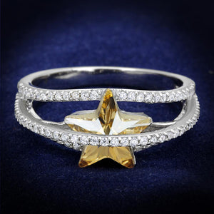 TS315 - Rhodium 925 Sterling Silver Ring with Top Grade Crystal  in Citrine Yellow - Joyeria Lady