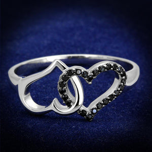 TS316 - Rhodium + Ruthenium 925 Sterling Silver Ring with AAA Grade CZ  in Black Diamond - Joyeria Lady