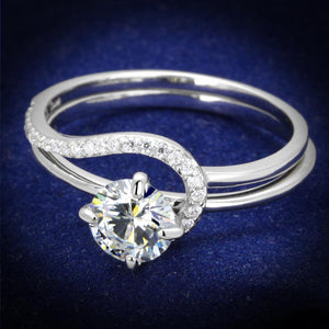 TS336 - Rhodium 925 Sterling Silver Ring with AAA Grade CZ  in Clear - Joyeria Lady