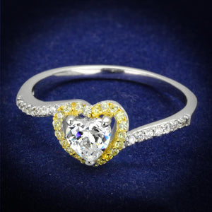 TS339 - Reverse Two-Tone 925 Sterling Silver Ring with AAA Grade CZ  in Clear - Joyeria Lady