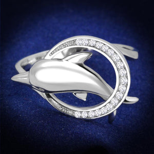 TS343 - Rhodium 925 Sterling Silver Ring with AAA Grade CZ  in Clear - Joyeria Lady