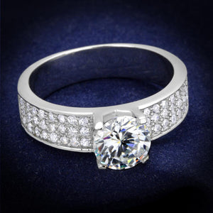TS345 - Rhodium 925 Sterling Silver Ring with AAA Grade CZ  in Clear - Joyeria Lady