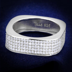 TS346 - Rhodium 925 Sterling Silver Ring with AAA Grade CZ  in Clear - Joyeria Lady