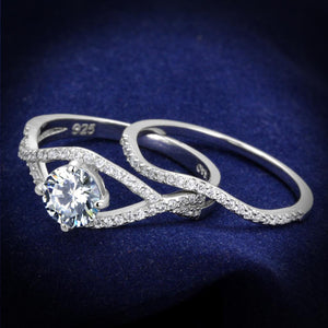 TS350 - Rhodium 925 Sterling Silver Ring with AAA Grade CZ  in Clear - Joyeria Lady