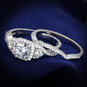 TS352 - Rhodium 925 Sterling Silver Ring with AAA Grade CZ  in Clear - Joyeria Lady