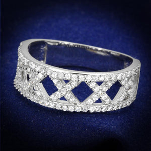 TS354 - Rhodium 925 Sterling Silver Ring with AAA Grade CZ  in Clear - Joyeria Lady