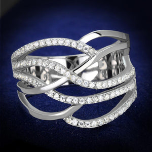 TS357 - Rhodium 925 Sterling Silver Ring with AAA Grade CZ  in Clear - Joyeria Lady